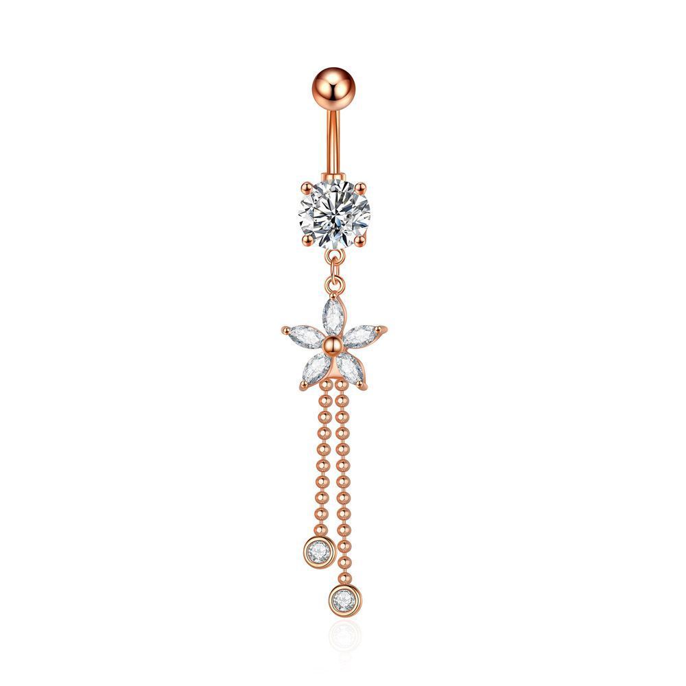 Butterfly Zircon Tassel Belly Button Ring – Trendy Stainless Steel Navel Piercing Jewelry for Women