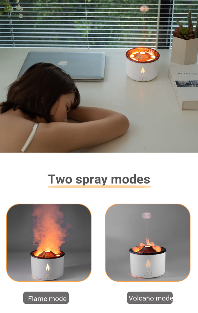 Two-Color Flame Volcano Humidifier – Aromatherapy Diffuser with Ring Mist Effect for Home & Office