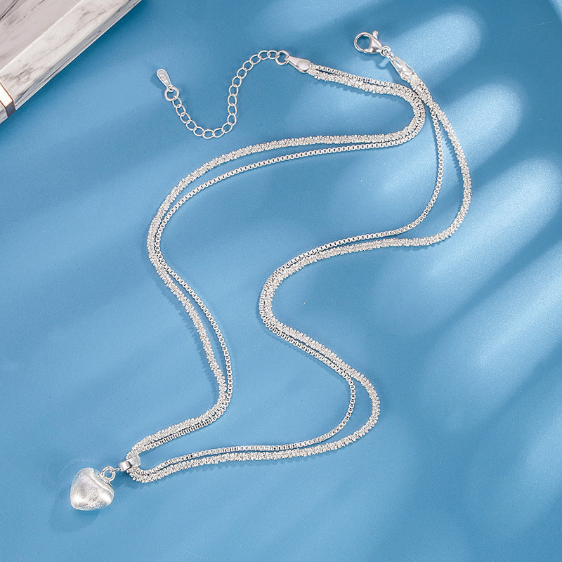 Elegant Double-Layer Heart Necklace for Women – Brushed Pendant & Luxury Chain Design