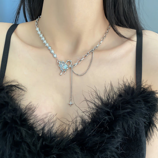 “Pearl Stitching Colored Loving Heart Pendant Necklace – Unisex Electroplated Alloy Jewelry”