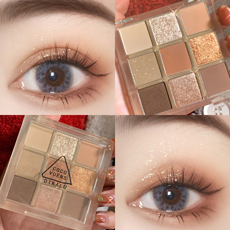 "9-Color Eyeshadow Palette – Transparent Acrylic Case with Matte & Shimmer Shades"