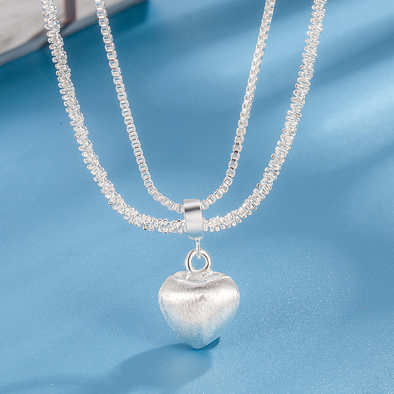 Elegant Double-Layer Heart Necklace for Women – Brushed Pendant & Luxury Chain Design