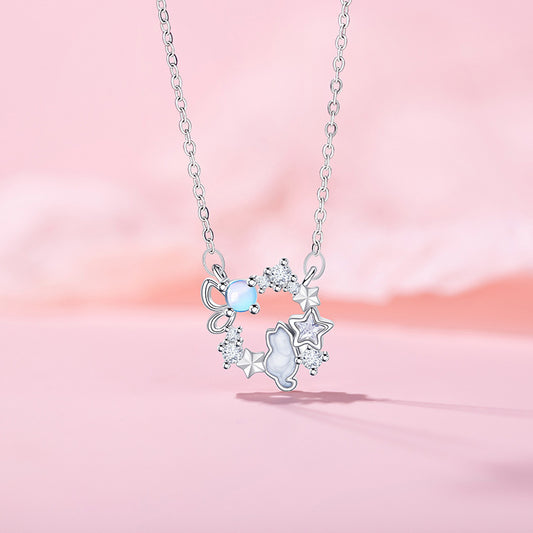 Women’s Kitten Pendant Necklace – Personalized Zircon Charm