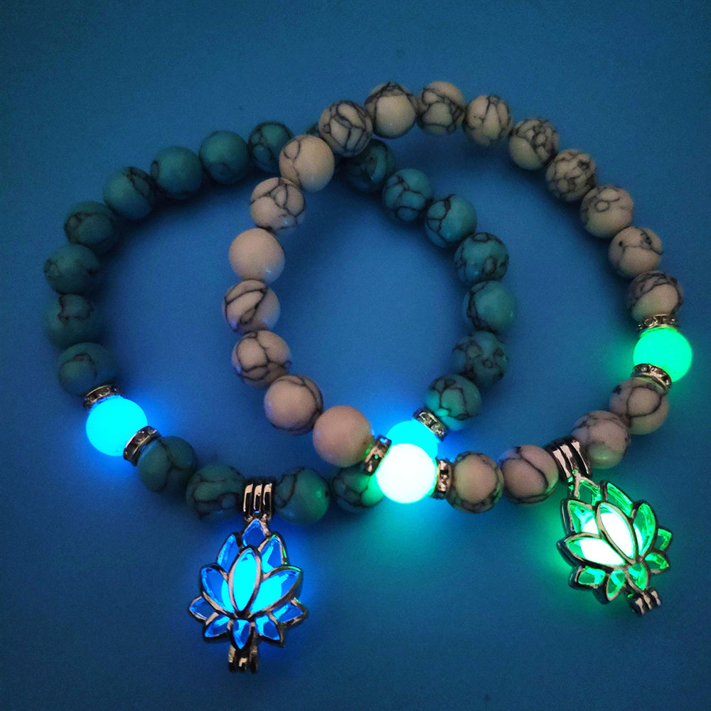 Luminous Lotus Natural Stone Bracelet – Glow-in-the-Dark Healing Beads for Men & Women | Yoga, Meditation & Buddhist Prayer Jewelry