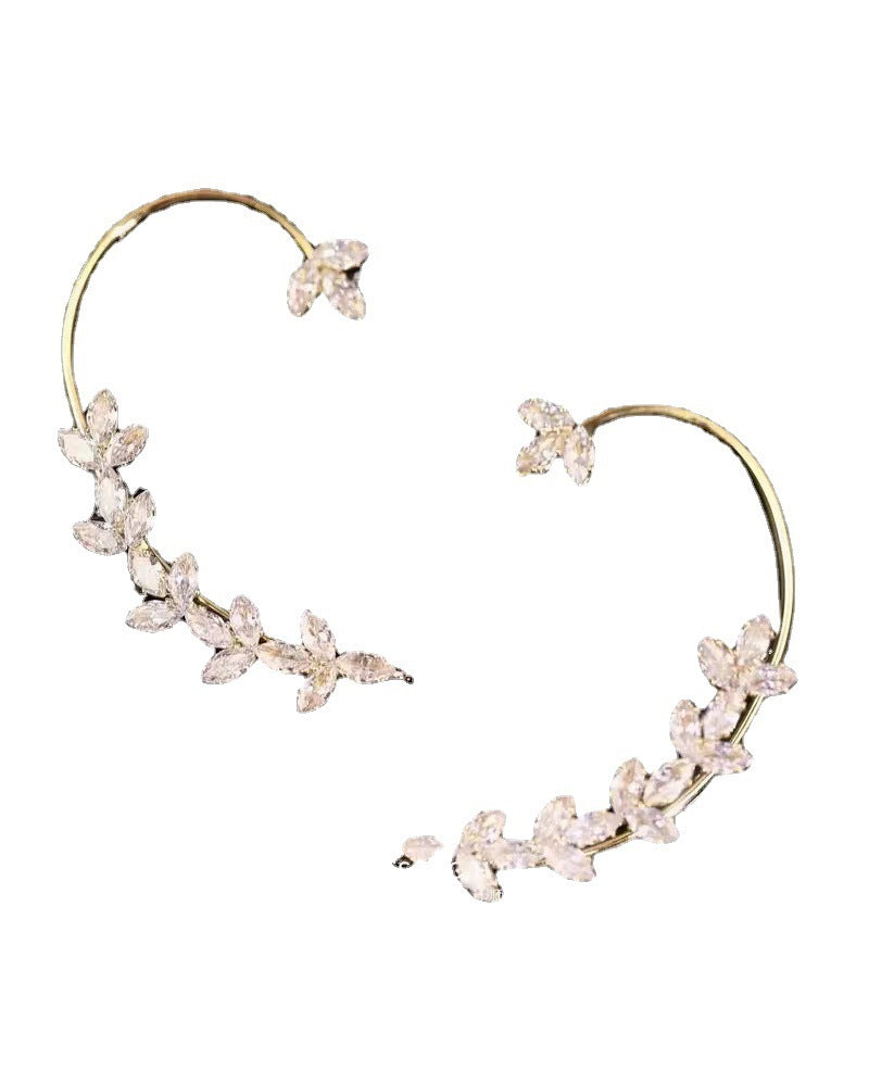 Non-Pierced Women's Wheat Earrings with Sparkling Zircon Stones