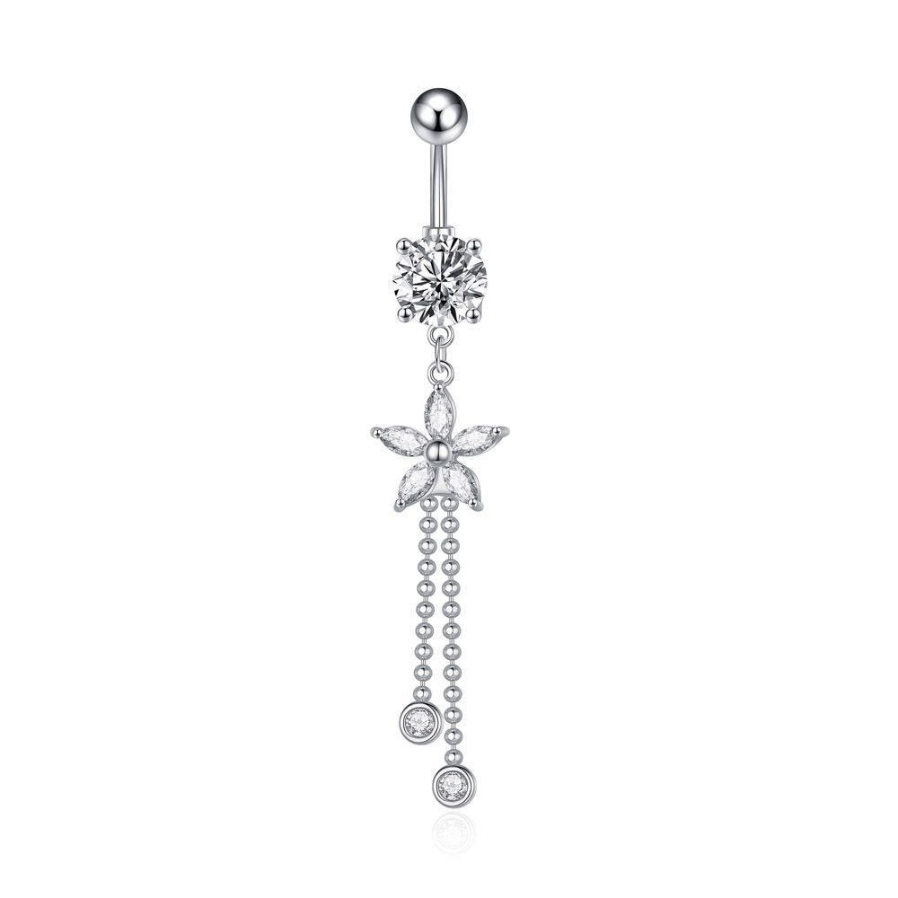 Butterfly Zircon Tassel Belly Button Ring – Trendy Stainless Steel Navel Piercing Jewelry for Women