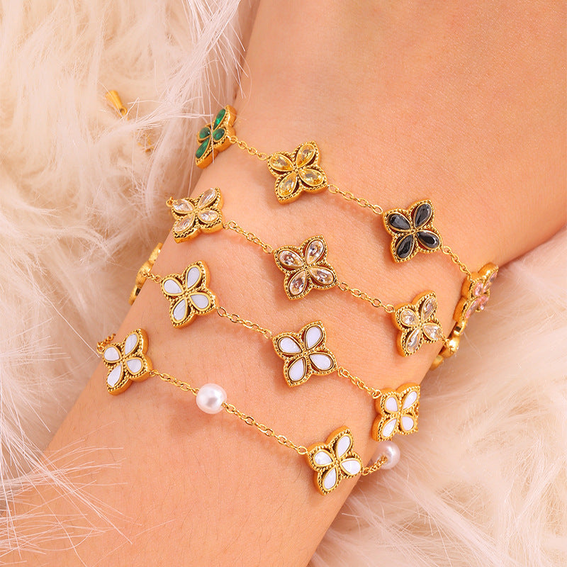 Women’s Clover Zircon Bracelet – Elegant Light Luxury Jewelry, High-Grade Fashion Accessory for Daily Wear & Gifts