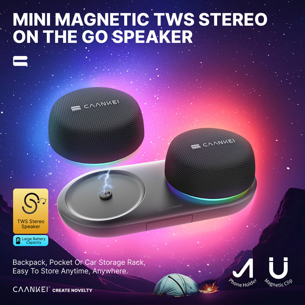 Portable Magnetic Bluetooth Speaker – Wireless TWS Stereo Subwoofer with RGB Light, Strong Bass, High Volume Surround Sound, Mobile Phone Bracket & Charging Base
