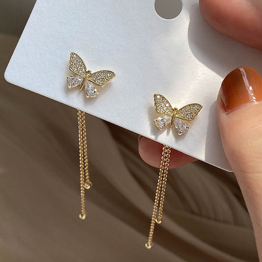 Butterfly Tassel Stud Earrings – Elegant Fairycore Long Earrings