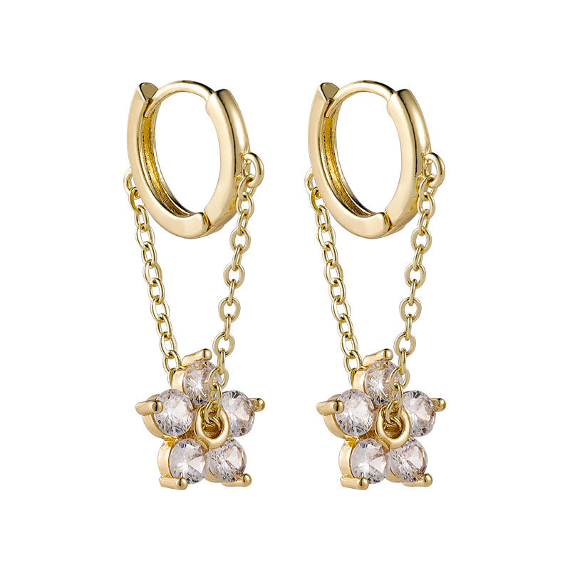 Elegant Chain Flower Earrings with Zircon – Lightweight & Exquisite Design