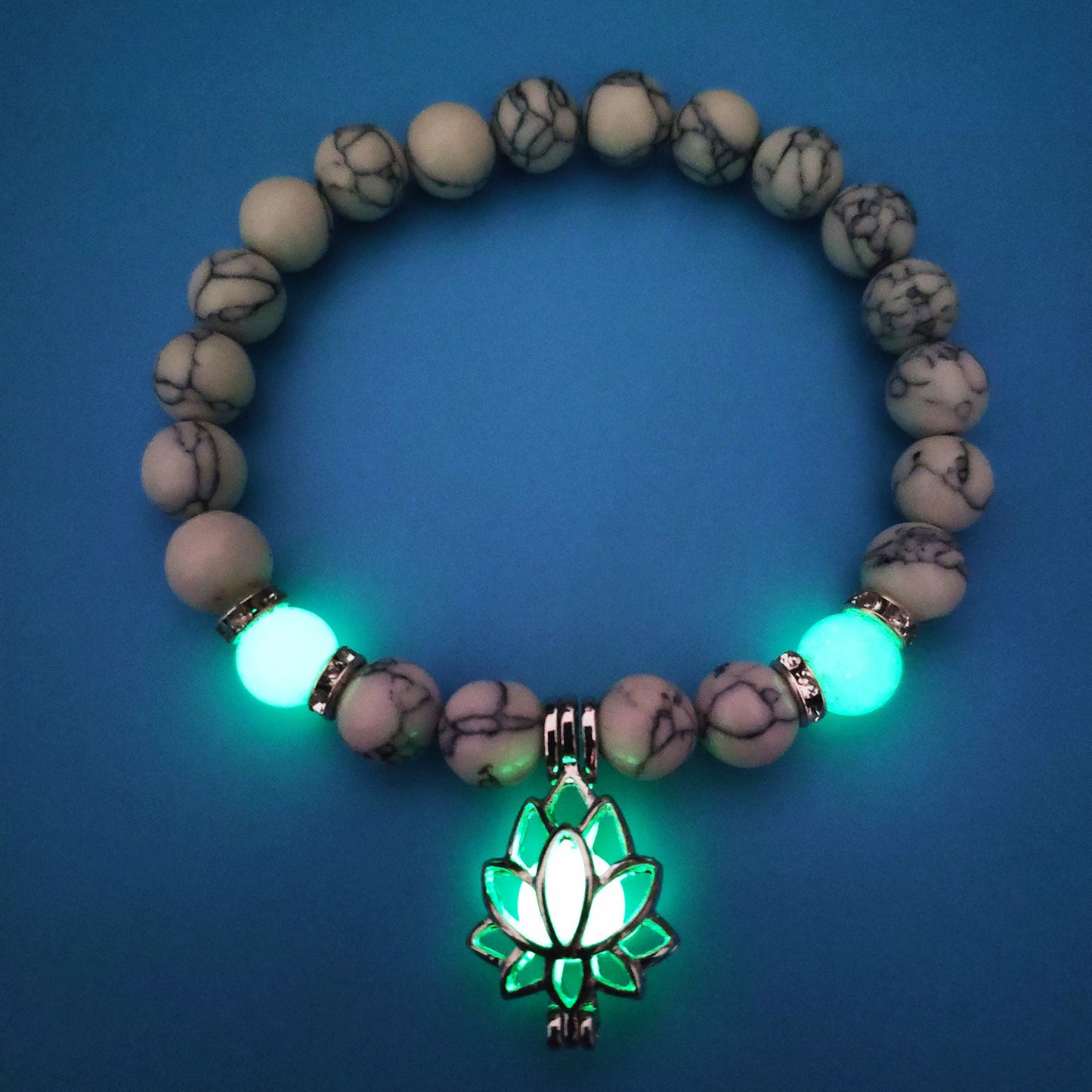 Luminous Lotus Natural Stone Bracelet – Glow-in-the-Dark Healing Beads for Men & Women | Yoga, Meditation & Buddhist Prayer Jewelry