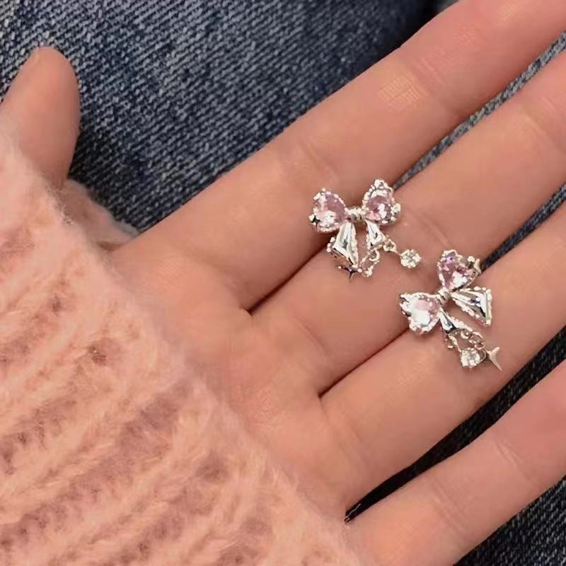 Women's Diamond Bow Stud Earrings – Elegant Zircon Crystal Jewelry