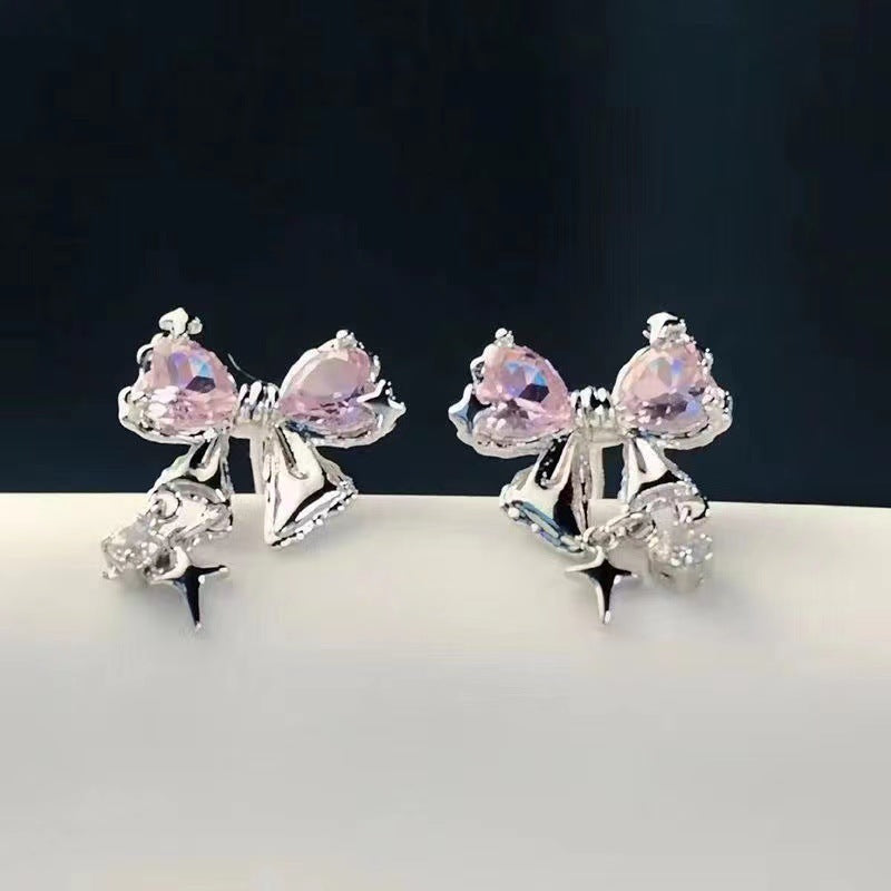 Women's Diamond Bow Stud Earrings – Elegant Zircon Crystal Jewelry