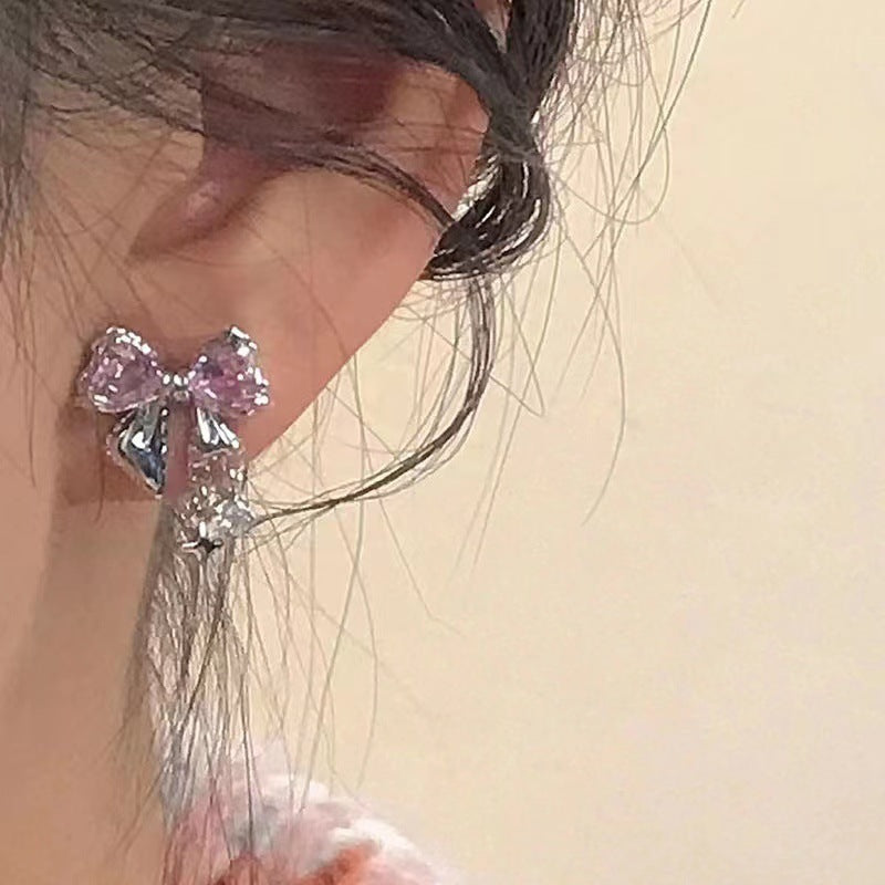 Women's Diamond Bow Stud Earrings – Elegant Zircon Crystal Jewelry