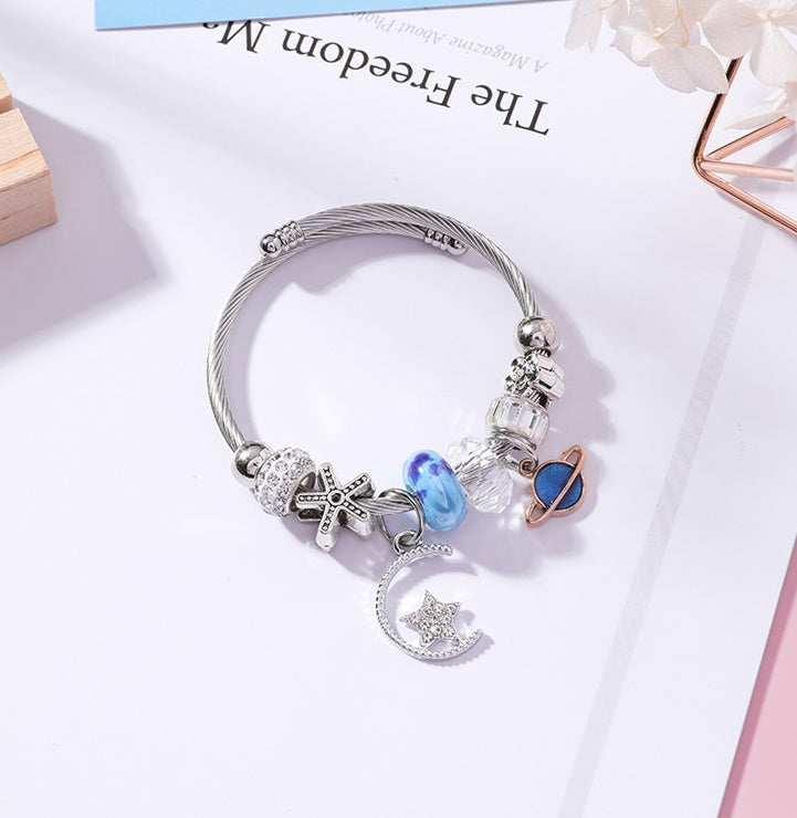 Celestial Star and Moon Beaded Bracelet – Retro Ethnic Jewelry for Female