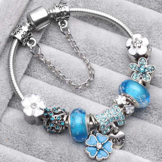 Three Color Peach Blossom Bracelet – Delicate Floral Charm Wrist Jewelry