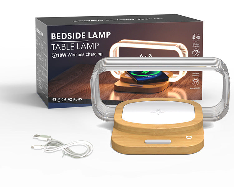 Wooden Wireless Charger Night Lamp – Touch LED Table Light with Mobile Phone Charging, Modern Bedside Lamp