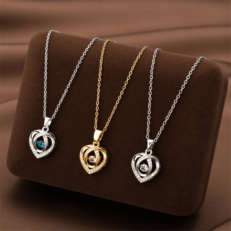 Fashion Dancing Heart Love Necklace with Rhinestones – Creative Clavicle Chain for Valentine’s Day
