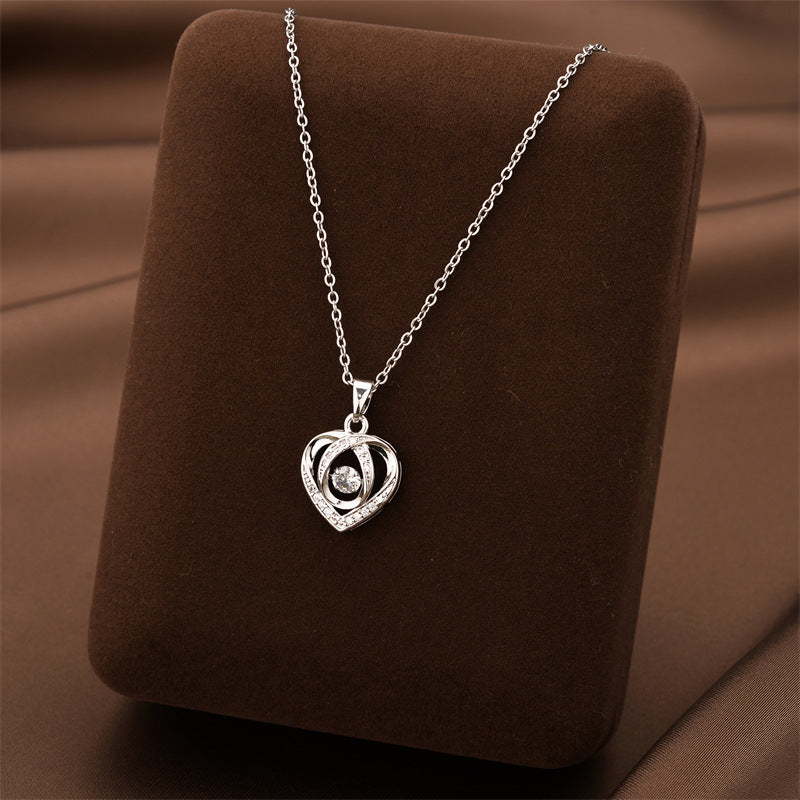 Fashion Dancing Heart Love Necklace with Rhinestones – Creative Clavicle Chain for Valentine’s Day