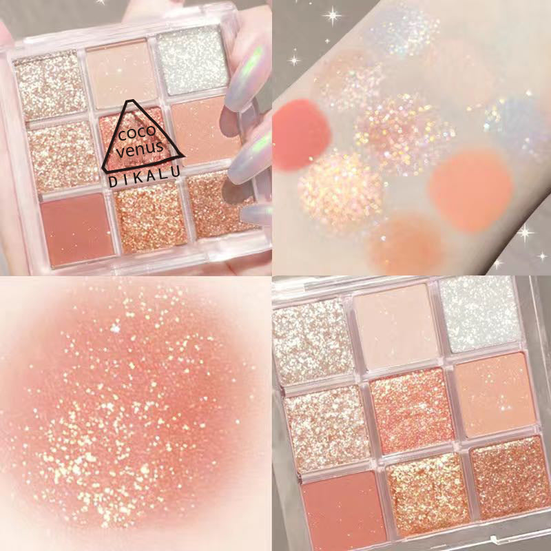 "9-Color Eyeshadow Palette – Transparent Acrylic Case with Matte & Shimmer Shades"