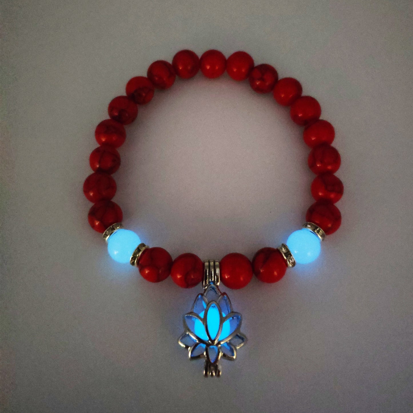 Luminous Lotus Natural Stone Bracelet – Glow-in-the-Dark Healing Beads for Men & Women | Yoga, Meditation & Buddhist Prayer Jewelry