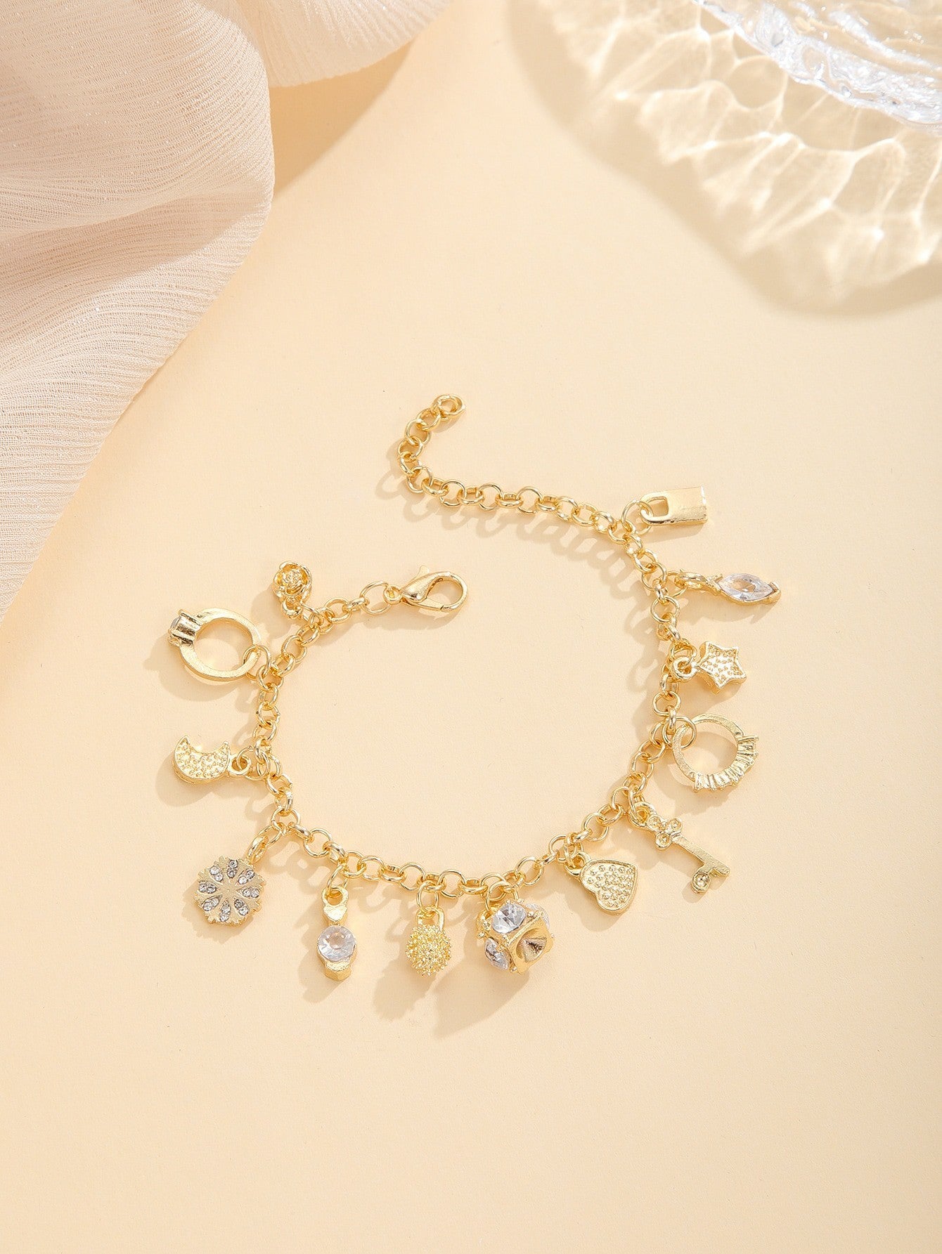 Boho Silver Plated Copper Charm Bracelet – Fashion Jewelry with 13 Unique Pendants, Trendy Multi-Element Design