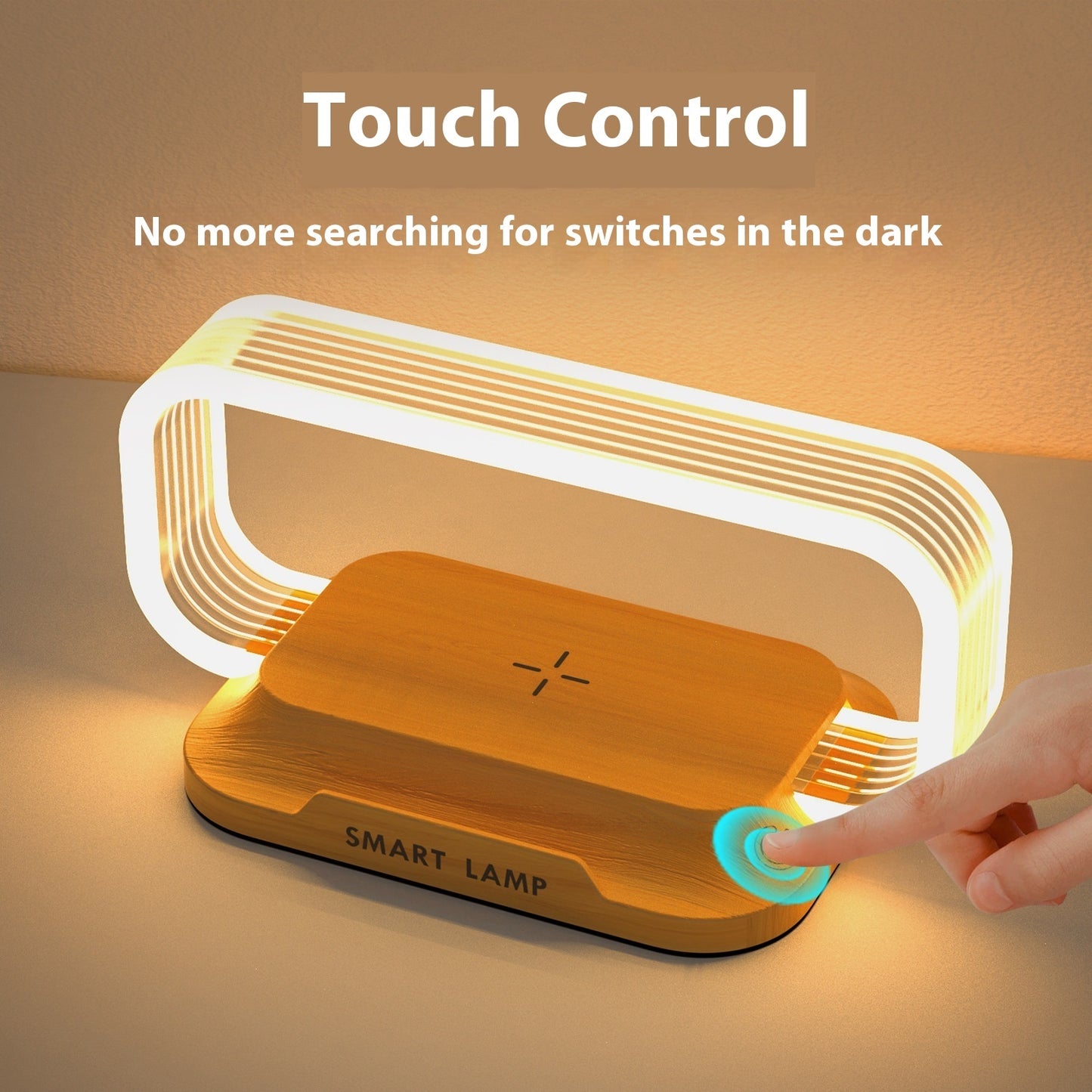 Touch Dimming Night Lamp with 10W Wireless Phone Charger – Modern Bedside LED Light for Indoor Use
