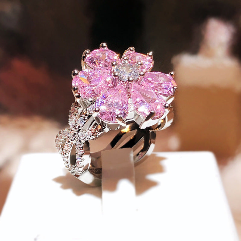 Sparkling Women’s Engagement Ring – Alloy Band with Synthetic Zirconia & Flower Heart Design, Wedding & Anniversary Jewelry Gift