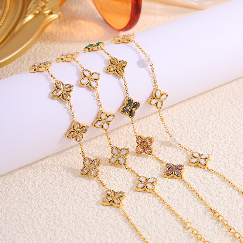 Women’s Clover Zircon Bracelet – Elegant Light Luxury Jewelry, High-Grade Fashion Accessory for Daily Wear & Gifts