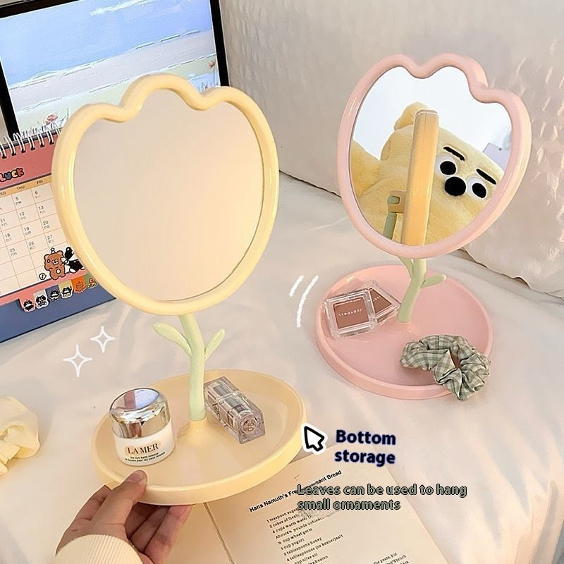 Tulip Desktop Vanity Mirror – Cute Floral Makeup Mirror for Student Dorms, Office Desks & Home Decor