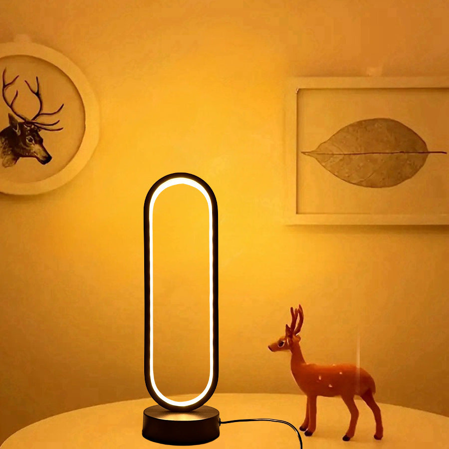 Black & White USB Ring Night Lamp – Dimmable LED Small Desk & Living Room Decoration