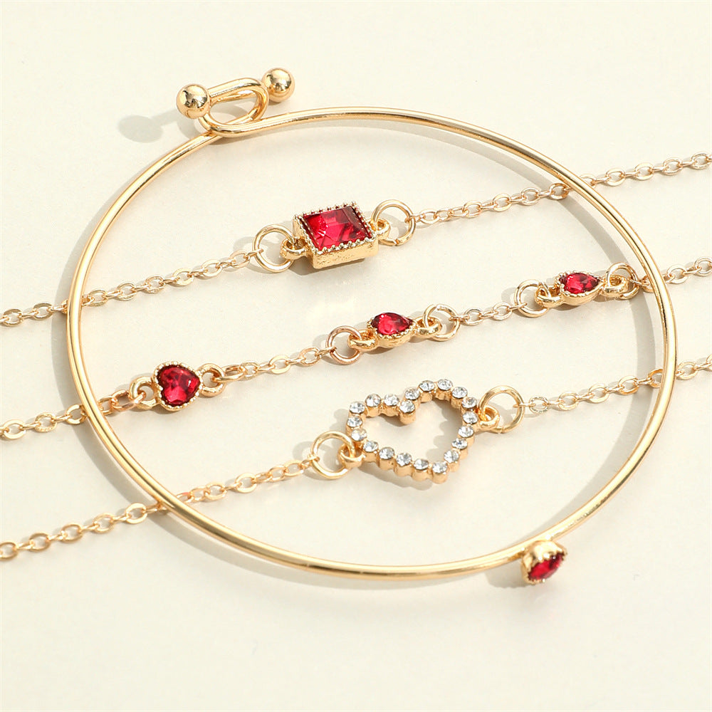 Light Luxury Square Gem Bracelet – Fully Jeweled Heart Design for Women