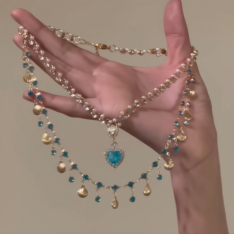 Multi-Layer Crystal Mermaid Princess Necklace – Elegant Copper Alloy Jewelry for Women