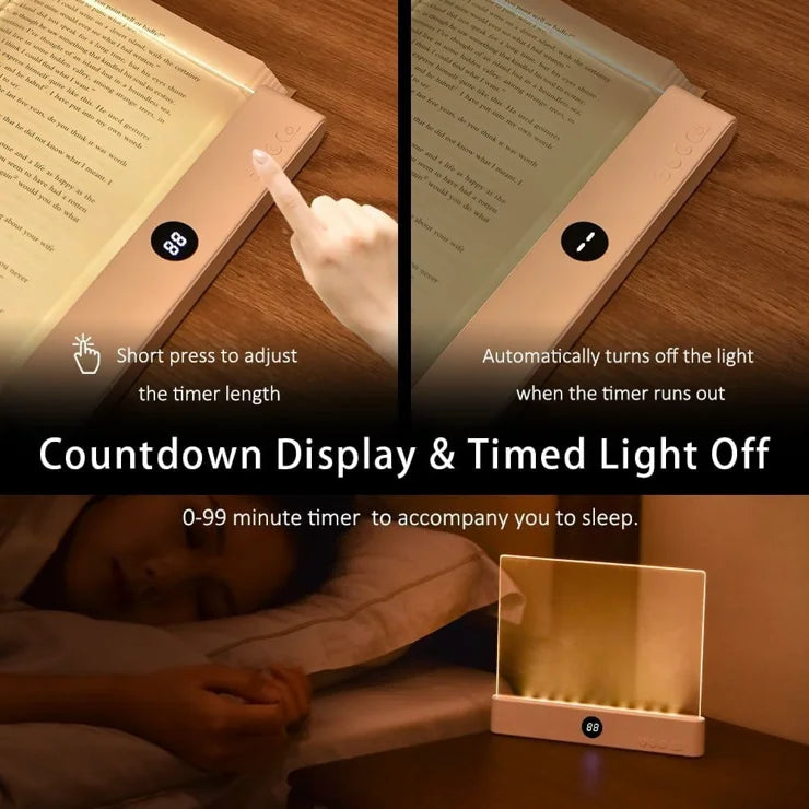 Rechargeable LED Flat Book Light – Clear Full-Page LED Reading Lamp with 3 Color Modes, Timer & Dimmable Brightness for Kids and Adults