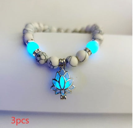 Luminous Lotus Natural Stone Bracelet – Glow-in-the-Dark Healing Beads for Men & Women | Yoga, Meditation & Buddhist Prayer Jewelry
