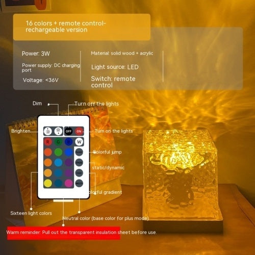 LED Water Ripple Night Light – USB Rotating Crystal Table Lamp with 16 RGB Colors for Home & Gifts