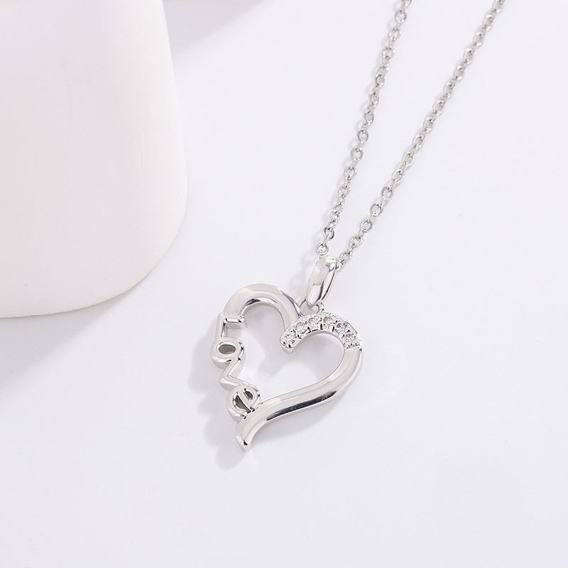 Romantic Heart LOVE Necklace – Titanium Steel Pendant Gift for Anniversary or Wedding
