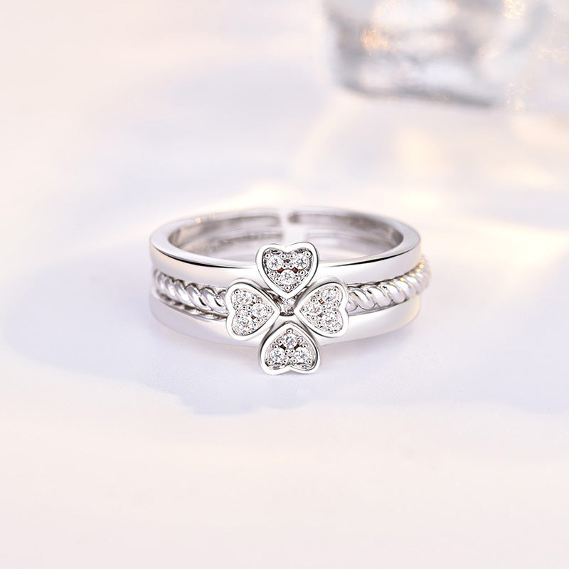 Adjustable Four-Leaf Clover Split Three-In-One Combination Ring for Women