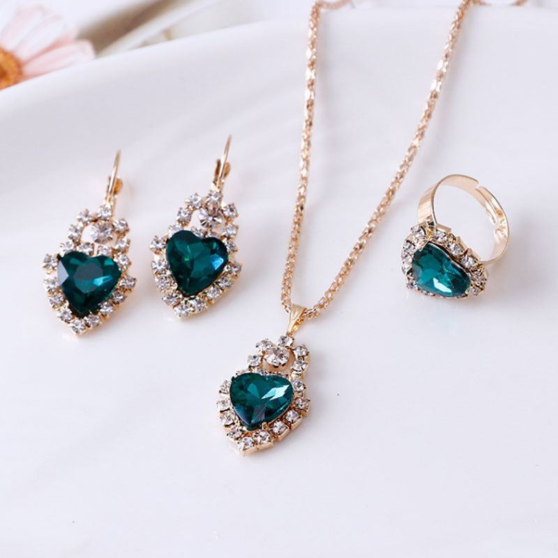 Elegant Water Drop Rhinestone Jewelry Set – Necklace, Earrings & Ring