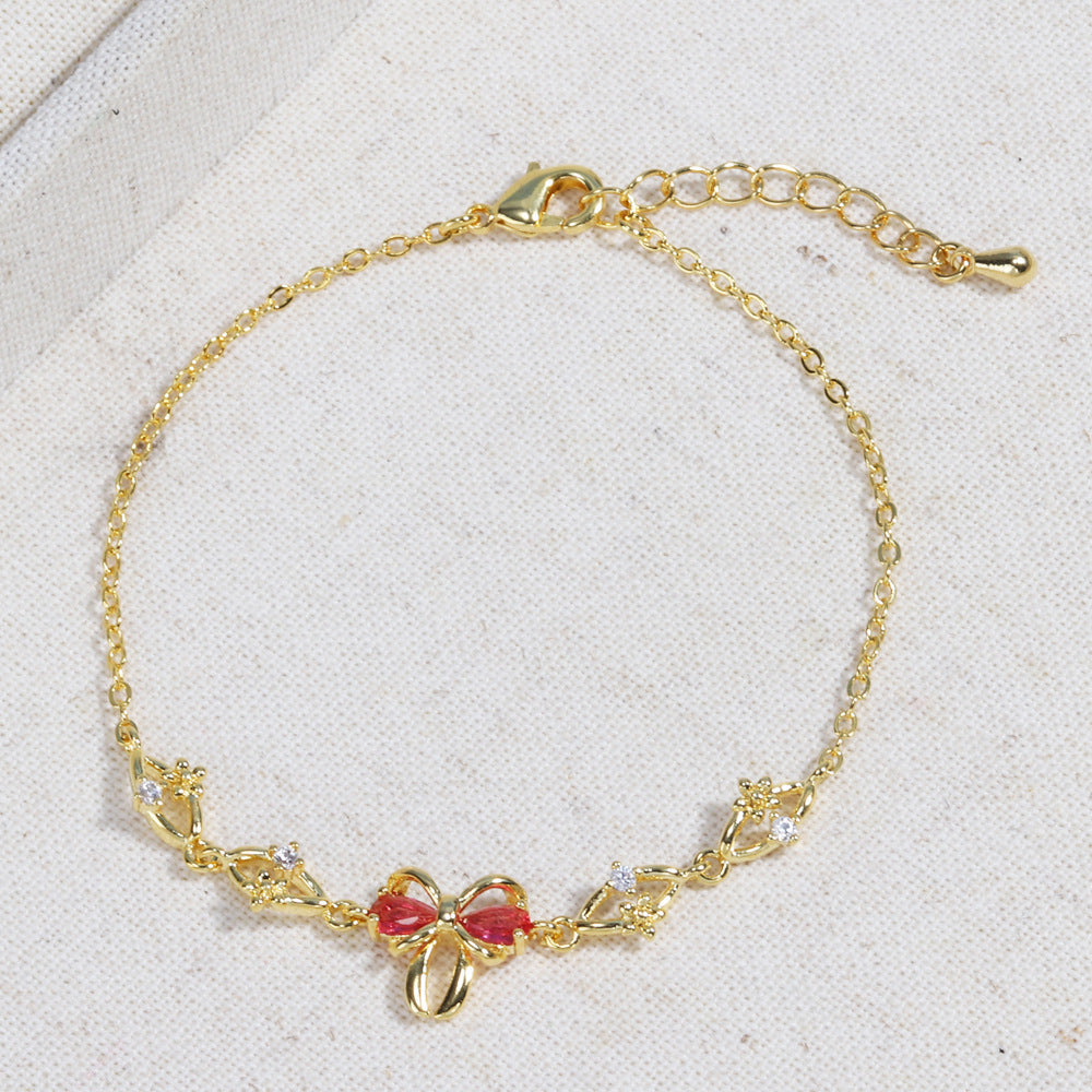 Sweet Bow Heart Rhinestone Chain Bracelet – Y2K Inspired Valentine's Day Fashion