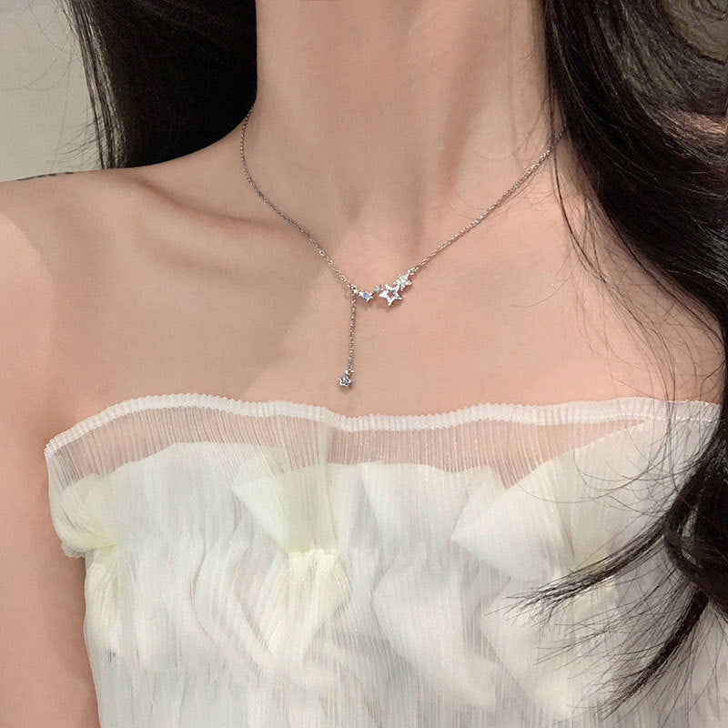 "Light Luxury Star Tassel Necklace – Zircon Pendant Jewelry for Women, Elegant & All-Matching"