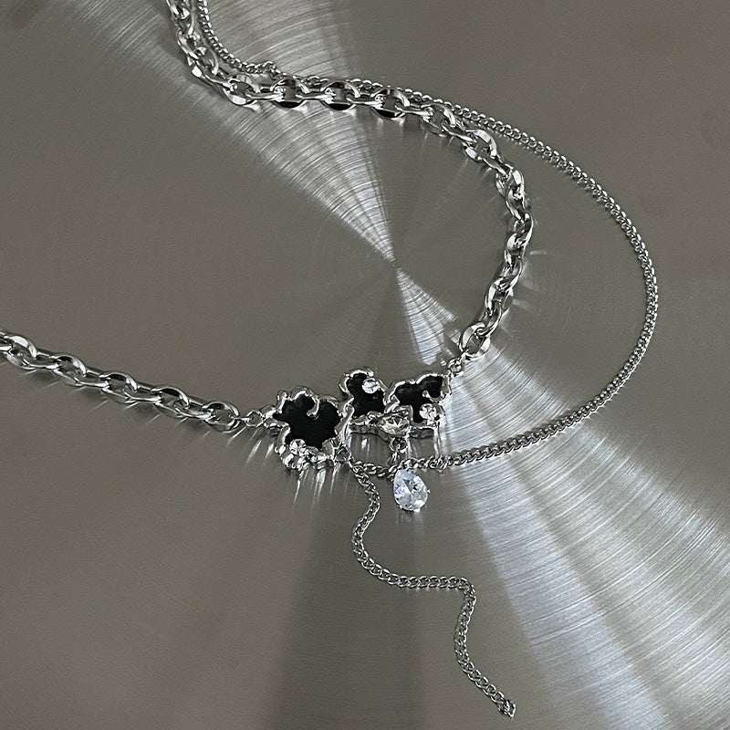 Black Auspicious Cloud Pendant Necklace with Zircon – Unique Statement Design