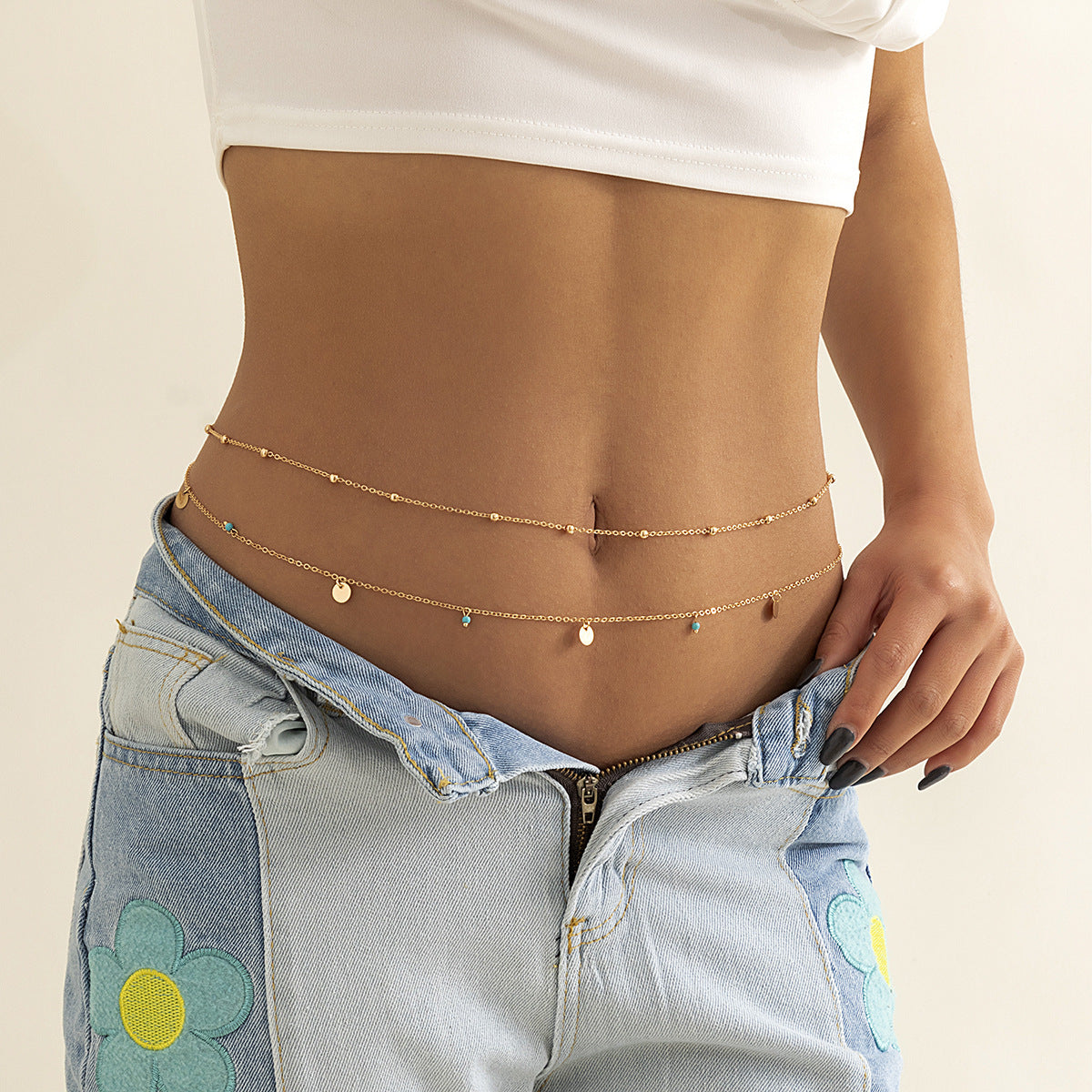Sexy Turquoise Sequin Pendant Waist Chain – European & American Style Body Jewelry