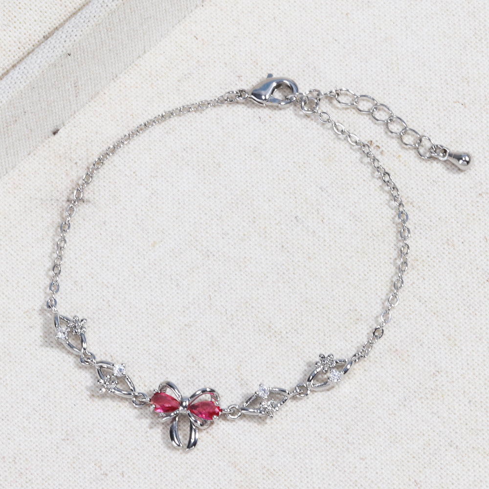 Sweet Bow Heart Rhinestone Chain Bracelet – Y2K Inspired Valentine's Day Fashion