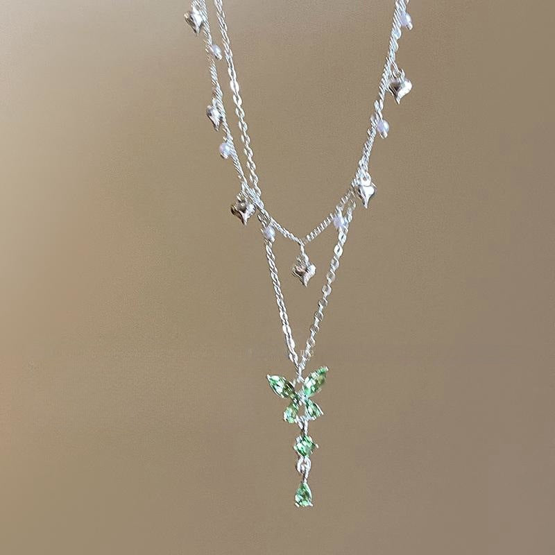 Double-Layer Butterfly Tassel Clavicle Chain – Elegant Women’s Pendant Necklace