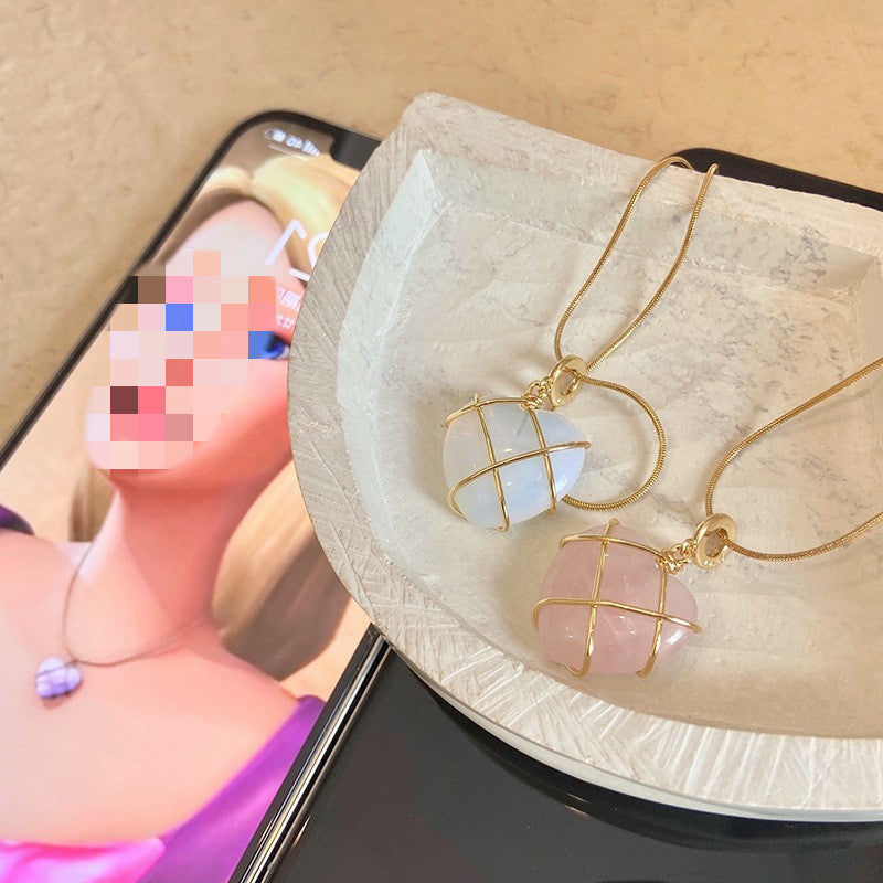 Moonstone Love Necklace with Cartoon Princess Charm – Trendy Jewelry for Girls