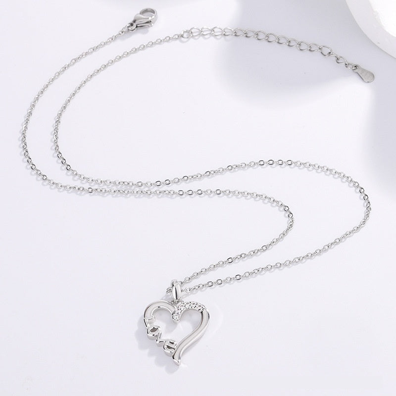 Romantic Heart LOVE Necklace – Titanium Steel Pendant Gift for Anniversary or Wedding