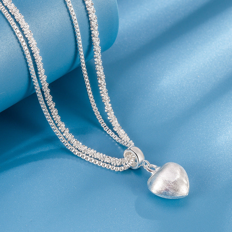 Elegant Double-Layer Heart Necklace for Women – Brushed Pendant & Luxury Chain Design
