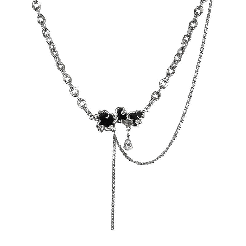 Black Auspicious Cloud Pendant Necklace with Zircon – Unique Statement Design