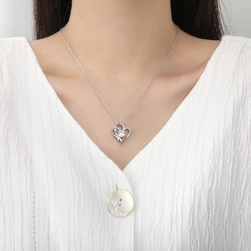 Personalized Double Heart Zircon Necklace – Sparkling Rhinestone Clavicle Chain for Women